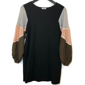 Umgee Black Balloon Sleeve Pocket Dress S